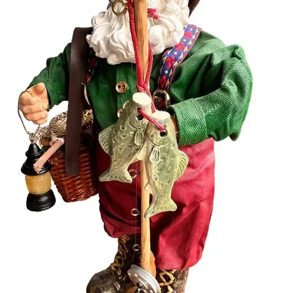 Fabric Mache Christmas Santa Claus Vacation 11" Figurine Holiday Cabincore Fish - Picture 3 of 14